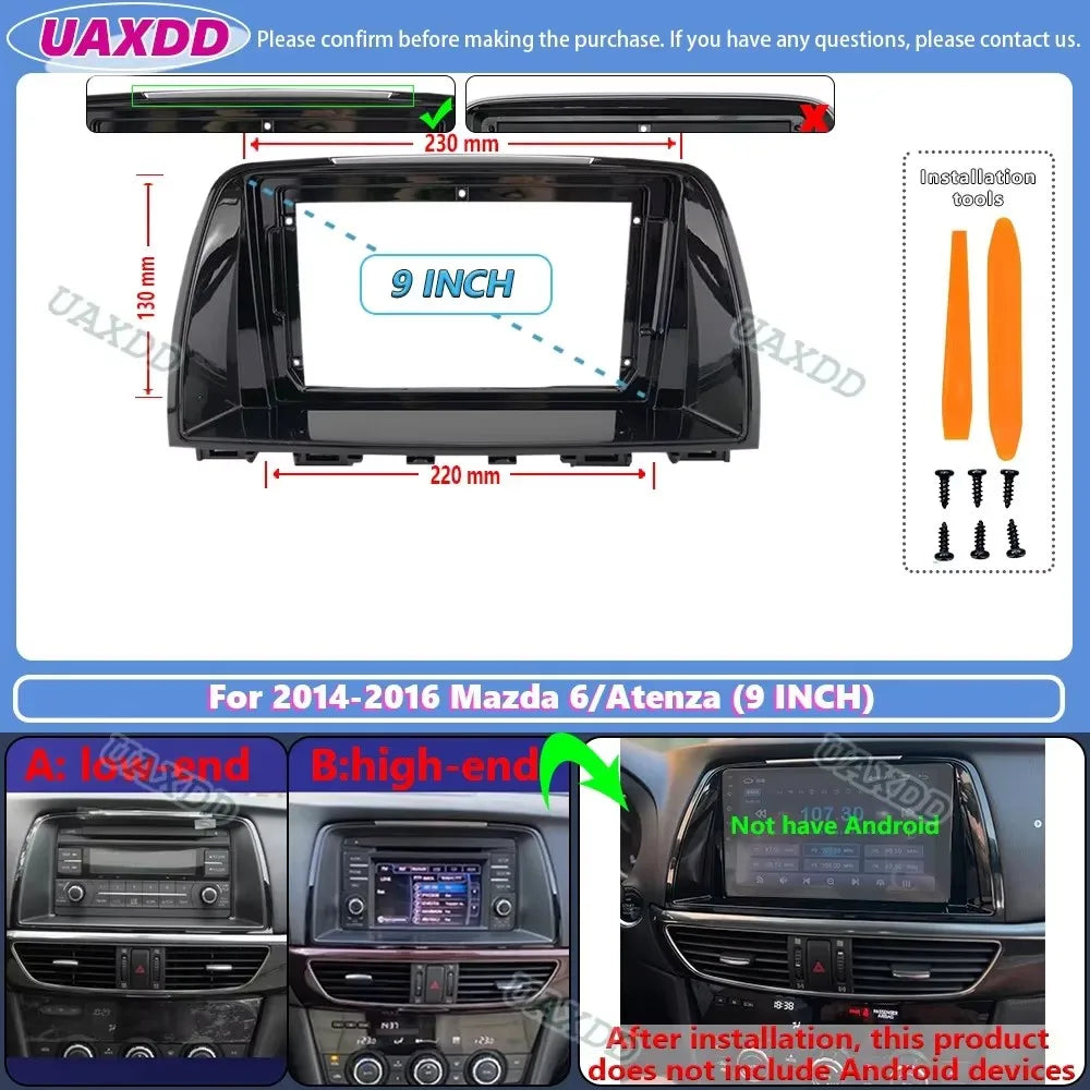 2 Din Car Android FOR 2012-2016 Mazda 6 Atenza CX-5 9 10.1inch frame Kit panel cable adapt