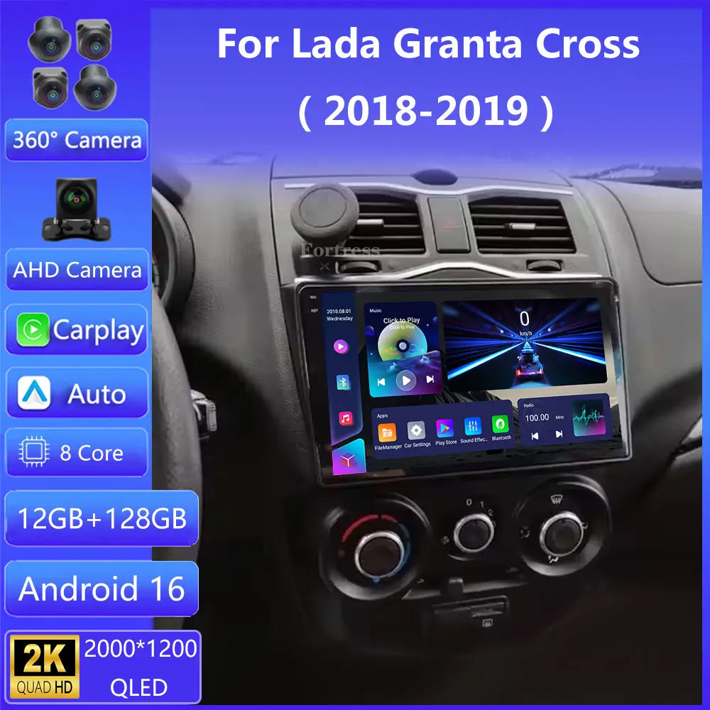 Andoird 16 Car Radio For LADA BA3 Granta Cross 2018 -2023 Qualcomm Stereo Head Unit Multim