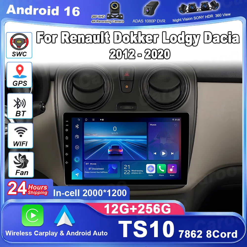 Car Radio Android 16 Carplay For Renault Dokker Lodgy Dacia 2012-2020 Auto Multimedia Play