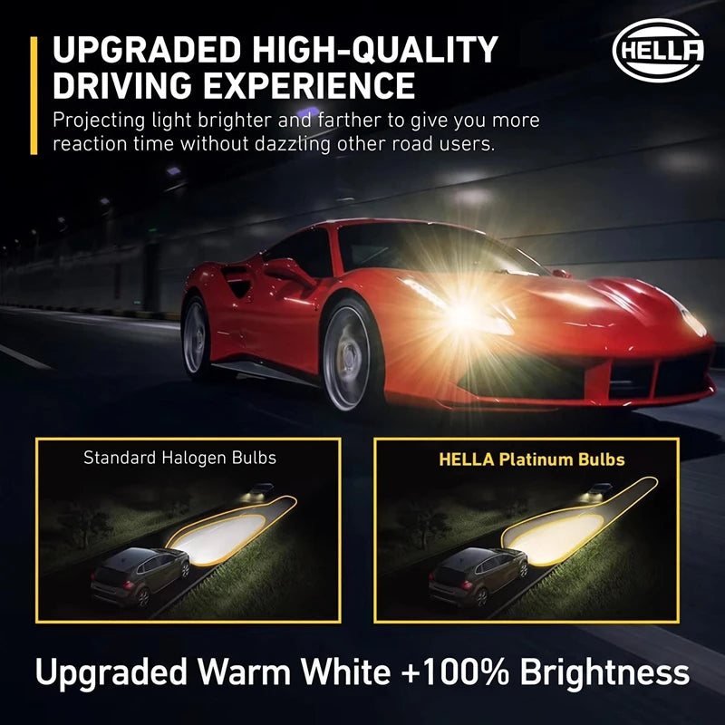 HELLA H7 H4 H11 HB3 9005 Halogen Headlight Up to 100% More Brightness Car Genuine Original