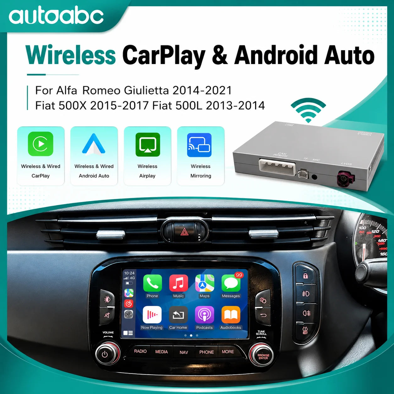 Wireless CarPlay Android Auto Interface For Alfa Romeo Giulietta 2014-2021 Fiat 500X 2015- | AUTOKITSHOP