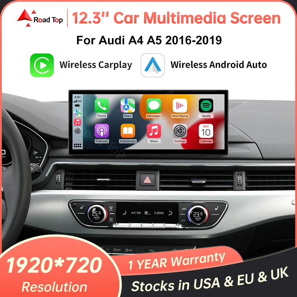 12.3'' Linux Screen Wireless CarPlay Car Multimedia Display For Audi A4 A5 2016-2019 with  | AUTOKITSHOP
