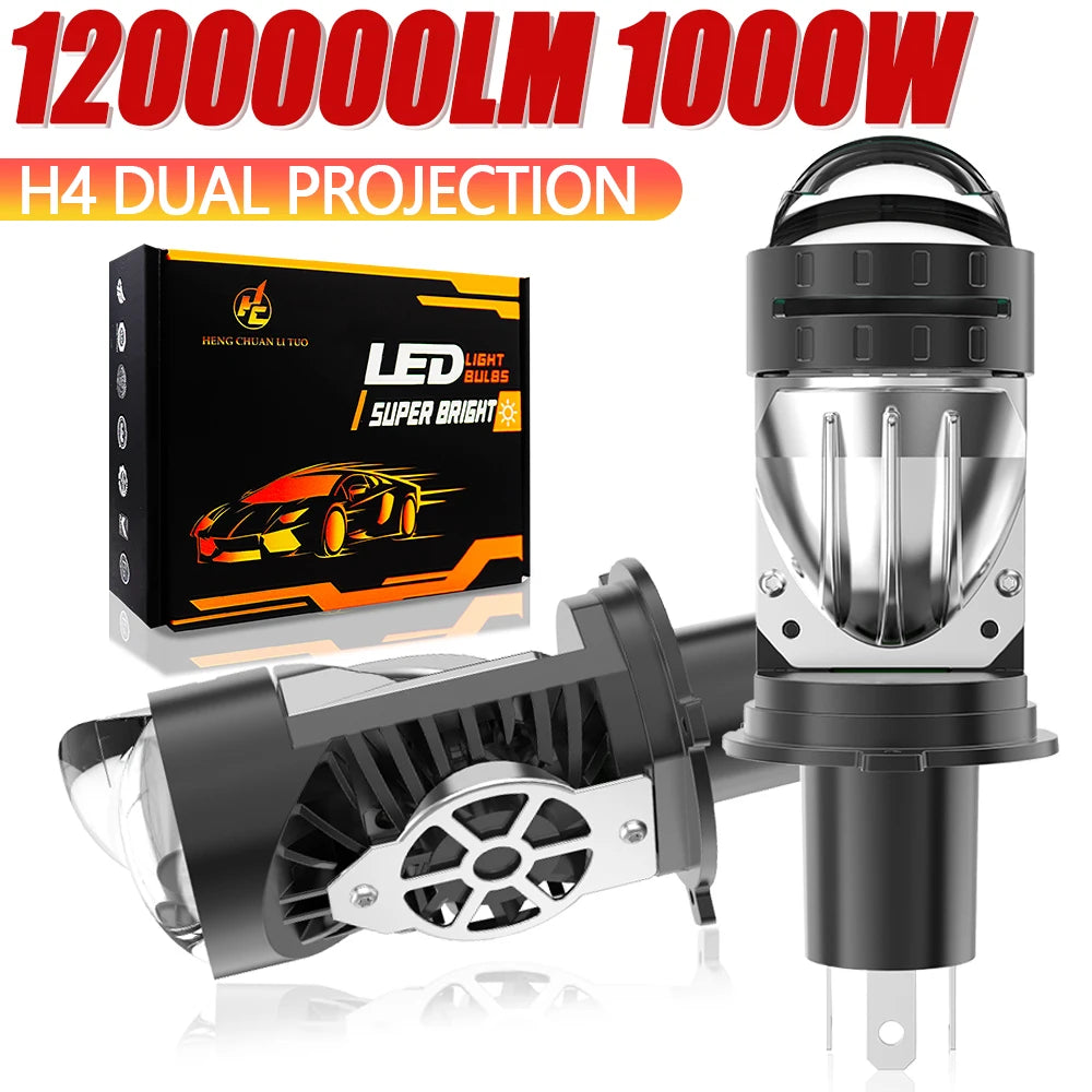 Mini Projector Lens H4 LED Lights CANBUS Car/Motorcycle 9003 HIB2 Headlight Bulbs Kit 1000