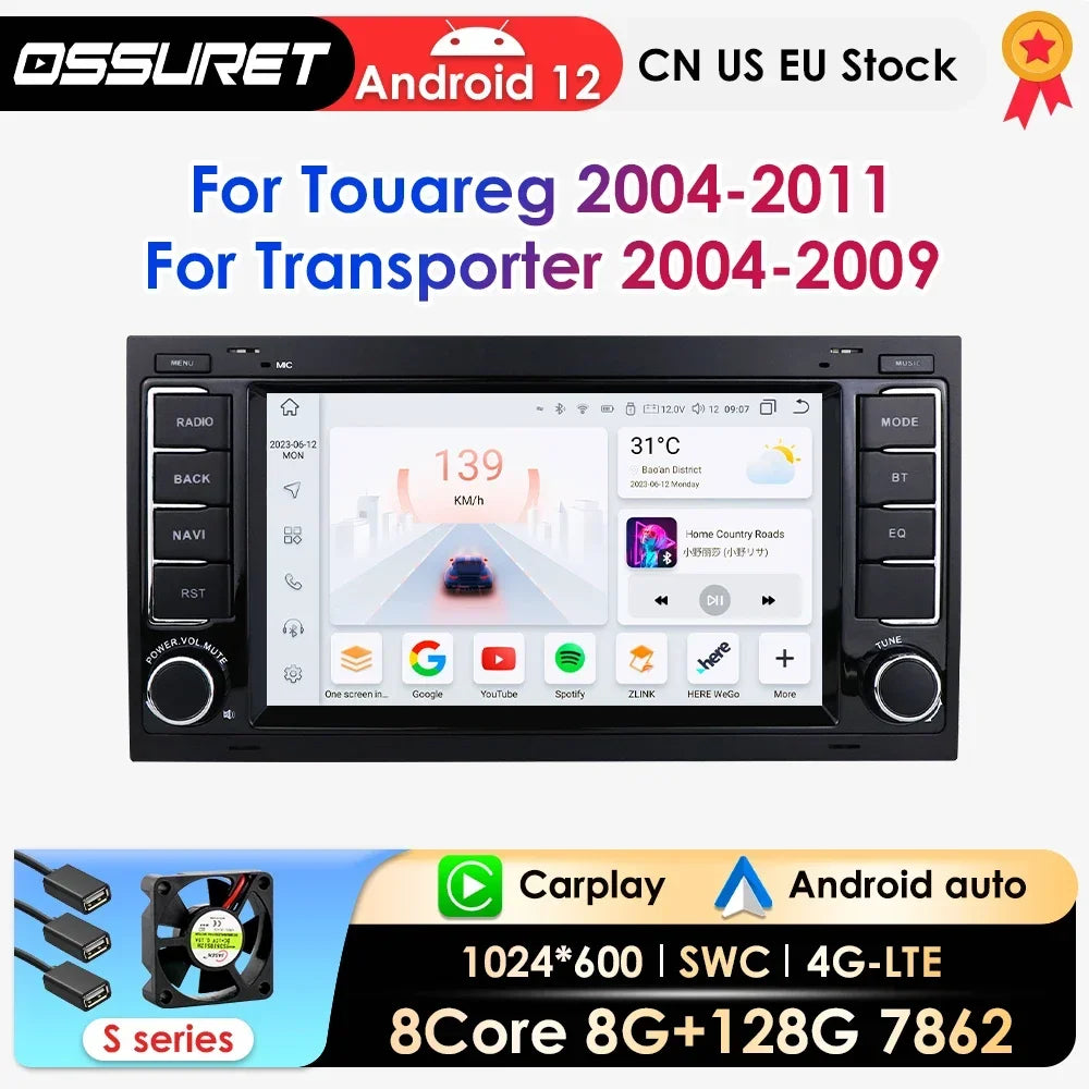 2 din Carplay Android Auto Radio for Volkswagen VW Touareg Multivan T5 Transporte 2004-201