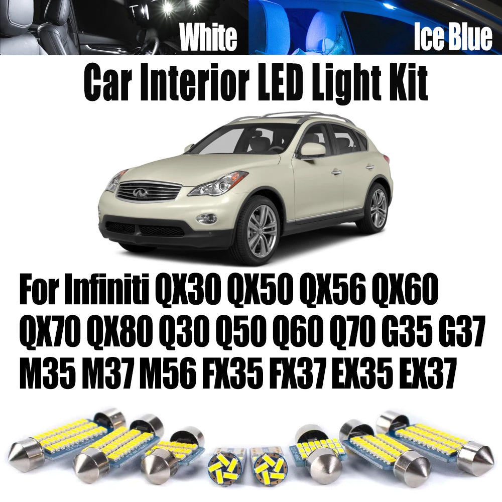 LED Interior Light Kit for Infiniti QX30 QX50 QX56 QX60 QX70 QX80 Q30 Q50 Q60 Q70 G35 G37 M35 M37 M56 FX35 FX37 EX35 ...