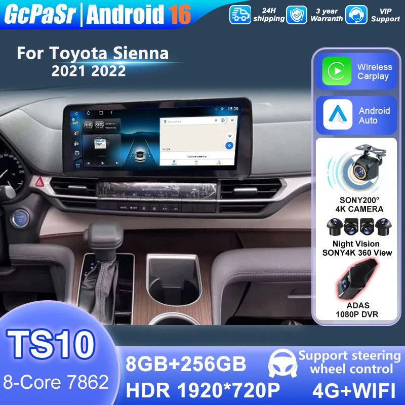12.3" Android Carplay Car Radio For Toyota Sienna 2021 2022 Car Navigation Multimedia Play