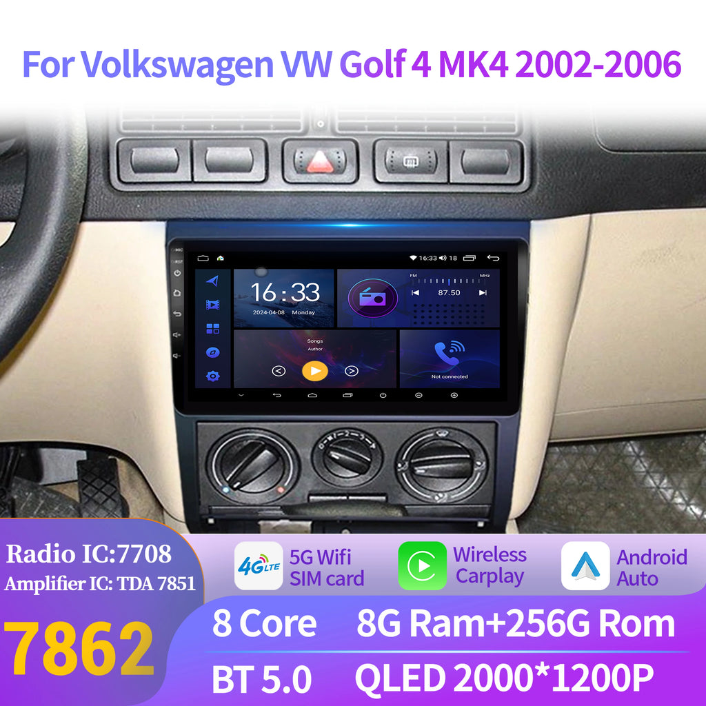 For Volkswagen VW Golf 4 MK4 2002-2006 Android 14 Car Radio Auto Wireless Apple BT Carplay