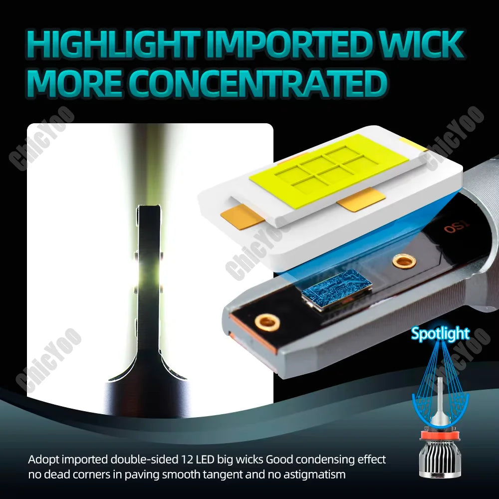 2X Plug and Play H11 H8 H9 Car LED Headlight Bulbs 6000K White Front Headlight For Buick V