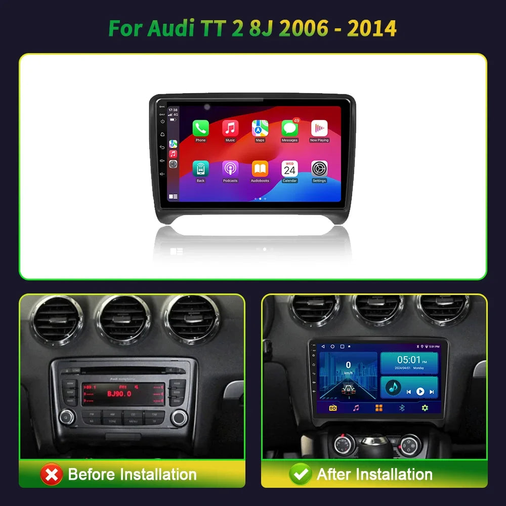 9 inch Car Radio Android 16 For Audi TT 2 8J 2006-2014 BT Carplay Multimedia Navigation He