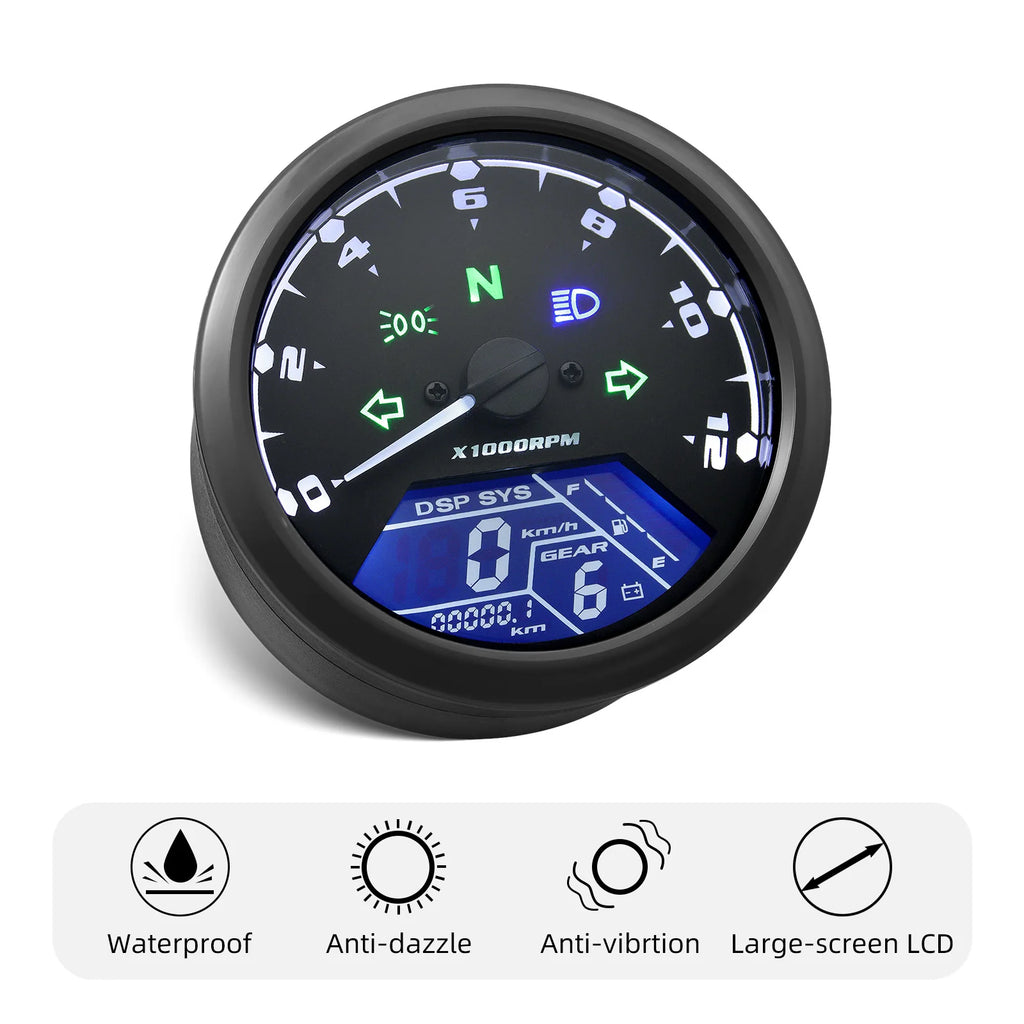 0~12000RPM Universal Motorcycle Speedometer Dashboard Panel Digital LCD Display Speed MPH km/h T - Automotive LED Light