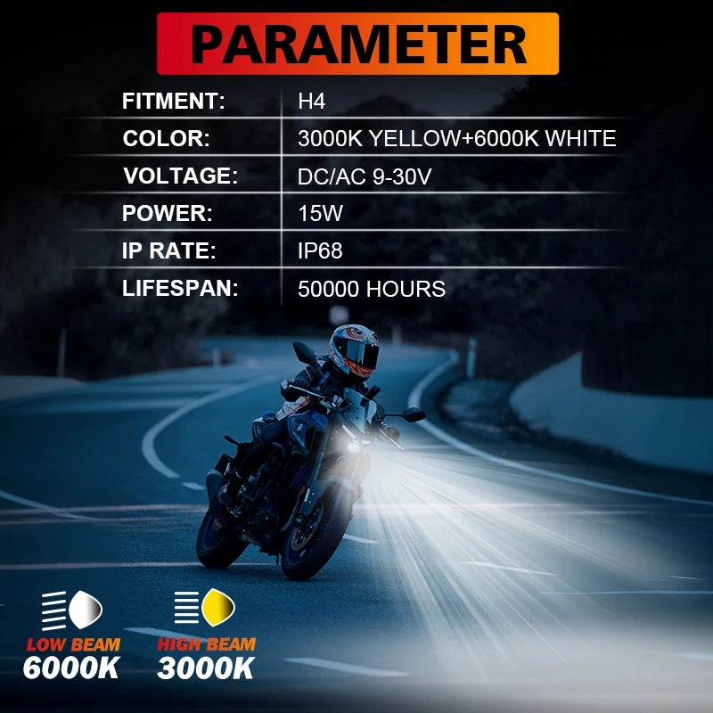 H4 BA20D H6 Lens 16W 1200LM LED Motorcycle Headlight Dual-color Tail Light 12-80V 3570 Chi