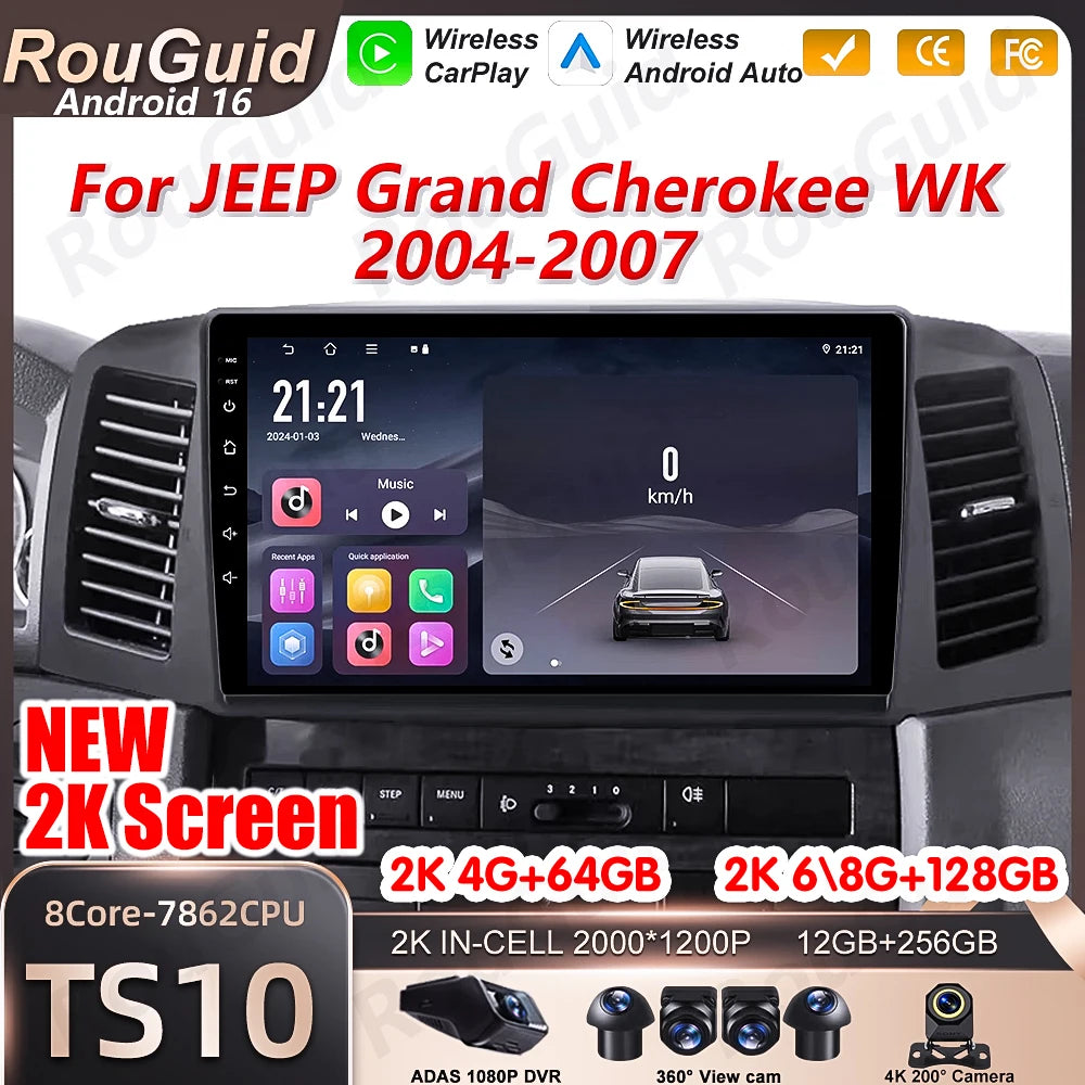 Android 16 Carplay Car Radio For JEEP Grand Cherokee WK 2004 2005 2006 2007 BT GPS Navigat | AUTOKITSHOP