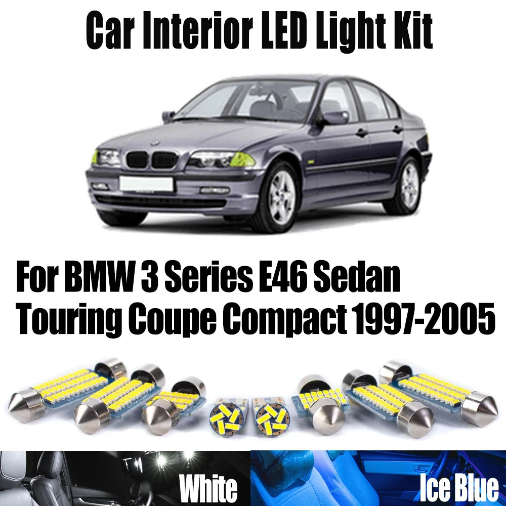 18-Piece LED Interior Light Kit for BMW 3 Series E46 Sedan Touring Coupe Compact 1997-2005 - Canbus Dome Map Door Tru...