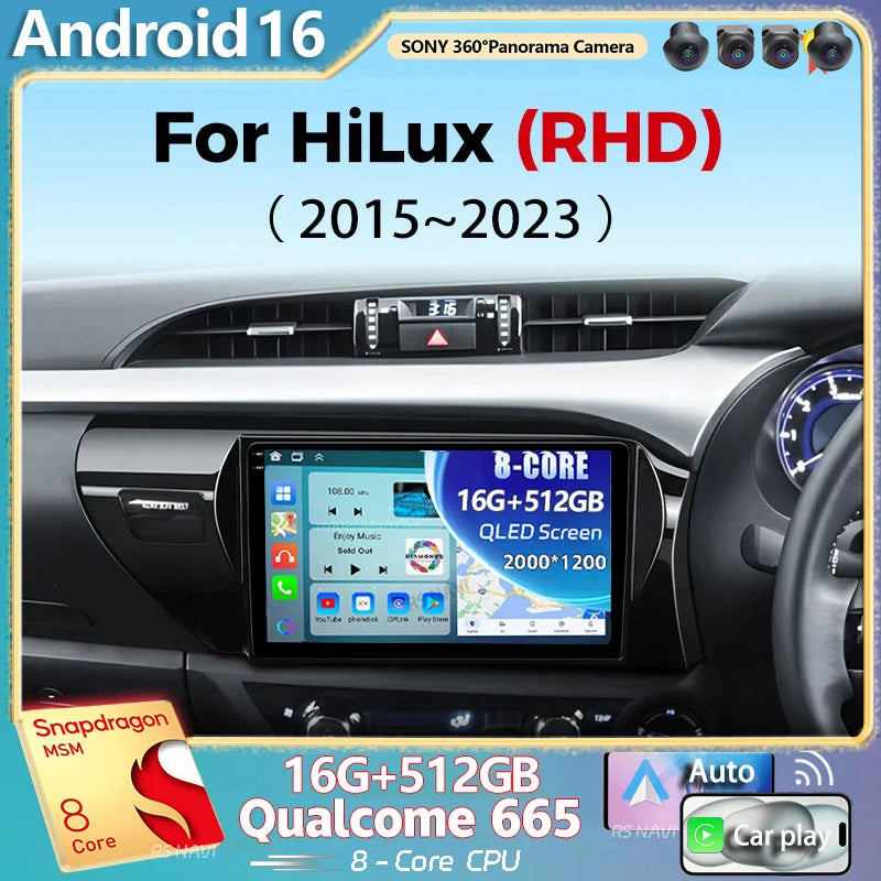 Android 16 For Toyota Hilux 2015-2023 RHD 2K QLED Android Car Radio Multimedia Video Playe