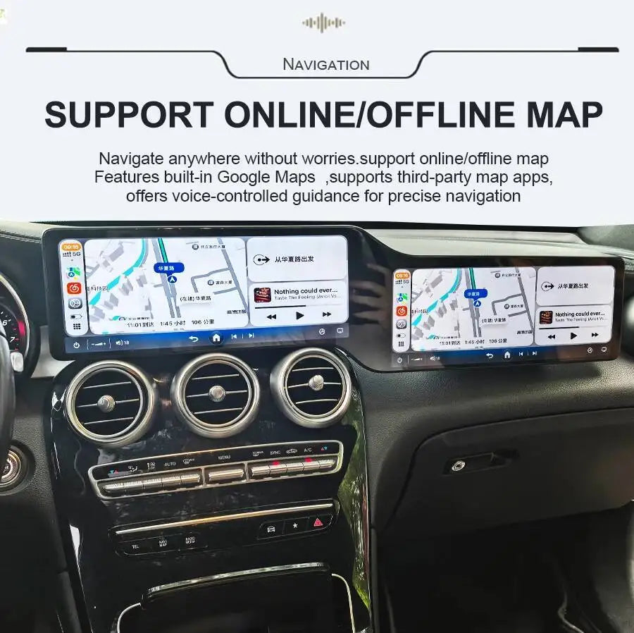 25inch For Mercedes Benz C Class GLC 2015-2022 Dual Screen Wireless Carplay Navi GPS Andro | AUTOKITSHOP