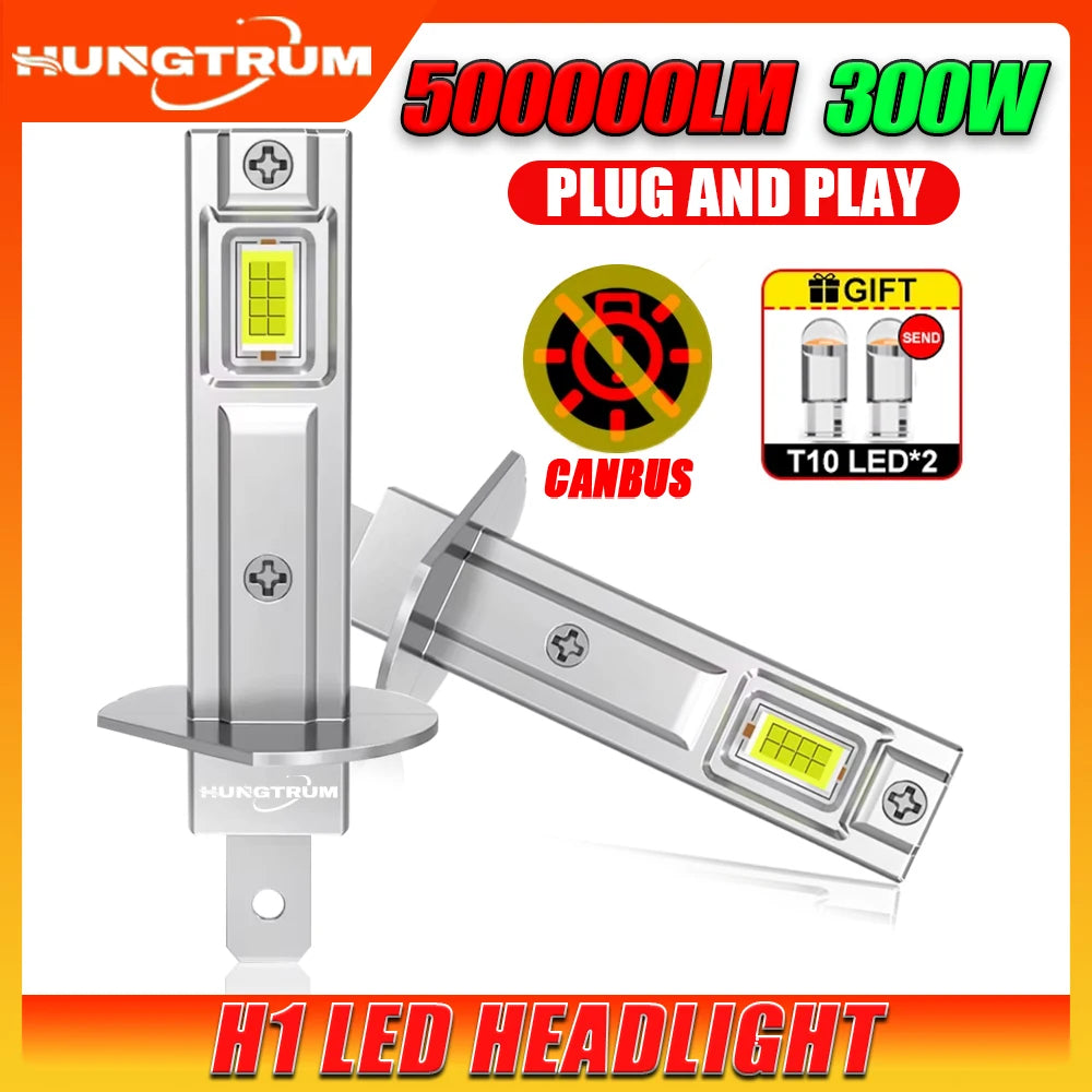 H1 Canbus Led Lights 1:1 Mini Size Car Headlight Bulbs Wireless Plug And Play IP68 Waterpr