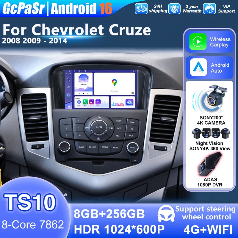 Android 16 CarPlay Car Radio For Chevrolet Cruze 2008 2009 2010 2011 - 2014 Auto Multimedi