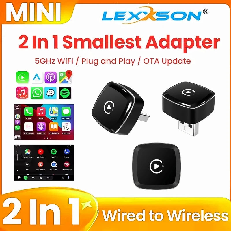 2 IN 1 Wireless Carplay Adapter, Converts Wired to Wireless carplay Adapter for iPhone, Wi | AUTOKITSHOP