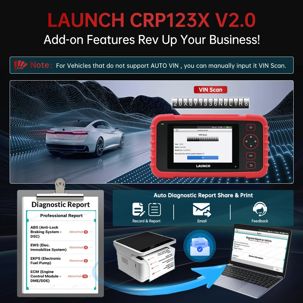 LAUNCH X431 CRP123X V2.0 Car OBD2 Diagnostic Tools Auto OBD Scanner ABS SRS Engine AT+ 7 R