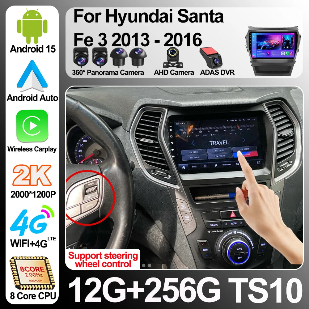Android 16 For Hyundai Santa Fe 3 2013-2016 Car Radio Multimedia Video Player Carplay Navi | AUTOKITSHOP