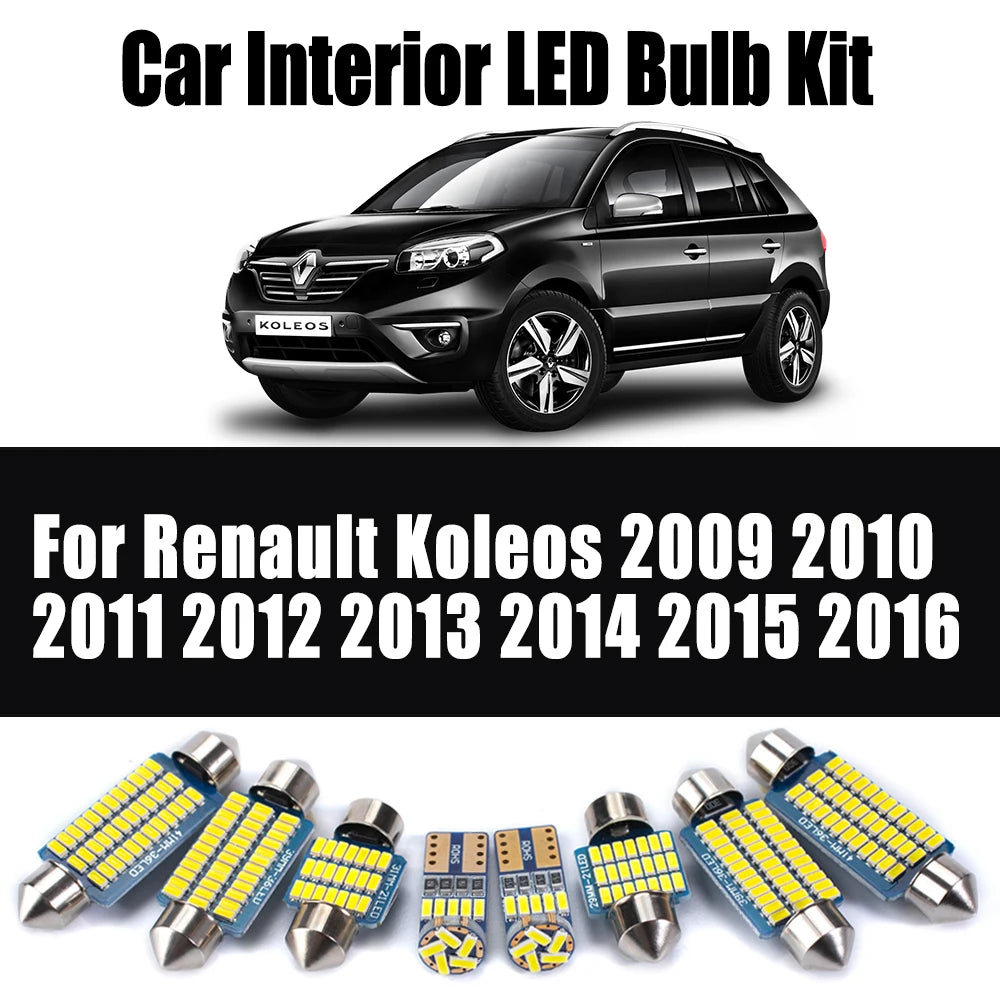 13-Piece LED Interior Light Kit for Renault Koleos 2009- 2012 - Canbus Dome Map Door Trunk Bulbs | AUTOKITSHOP