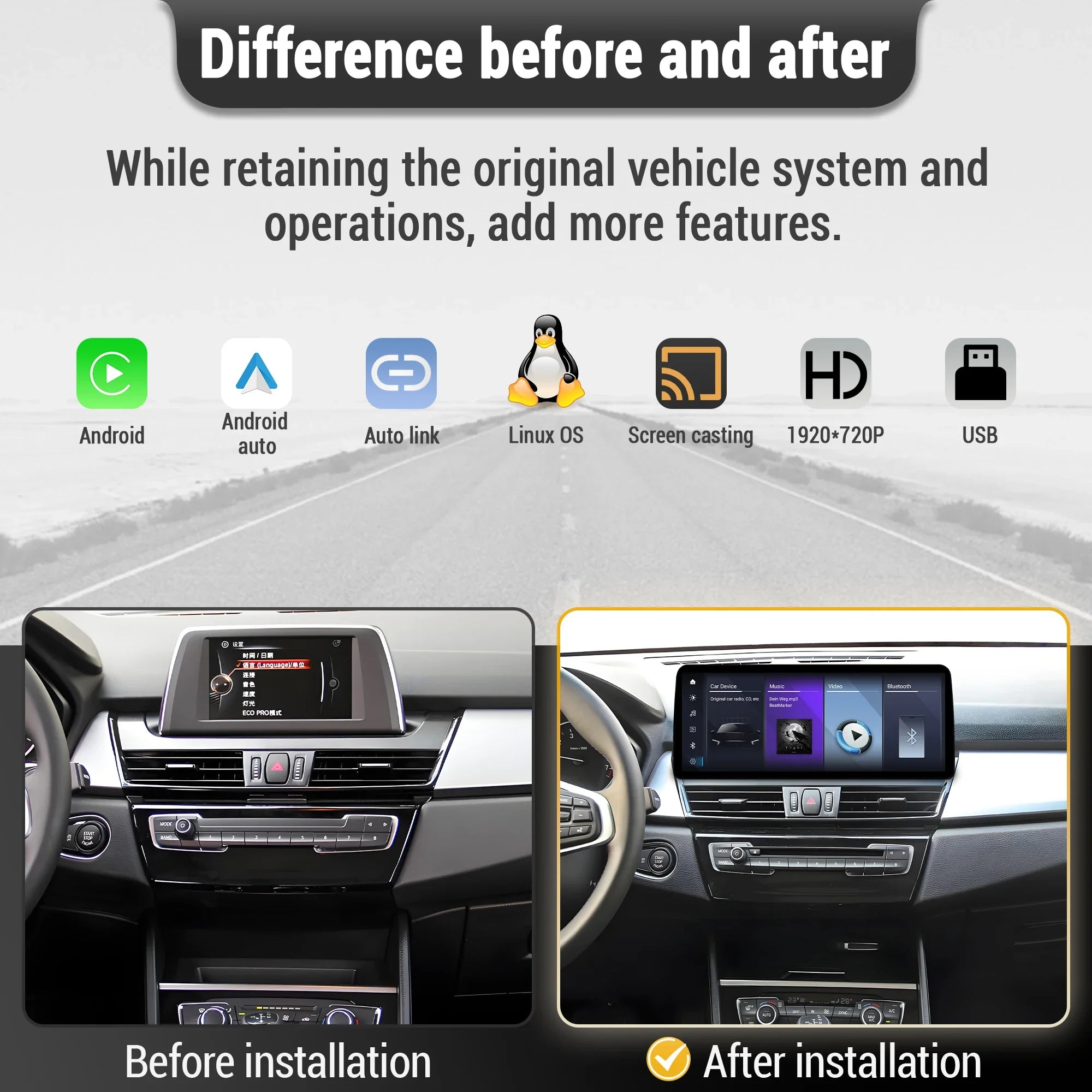 For BMW 2 Series F45 F46 2013-2019 Wireless Bluetooth Carplay Touch Screen Stereo Linux Mu