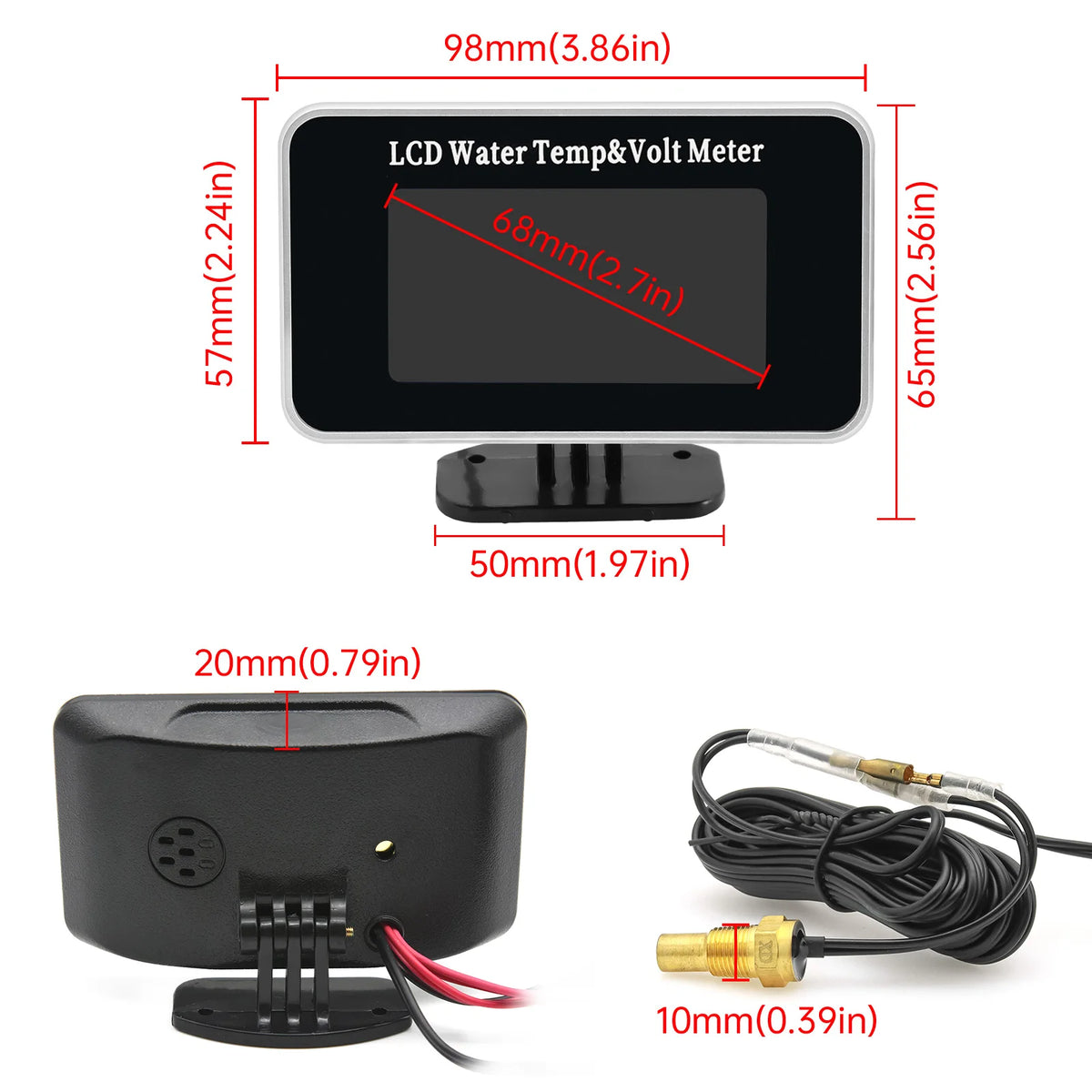 12V/24V Car Digital Water Temperature Gauge Water Temp VOLT Volmeter Joint Sensor Adapter 26-40M - Automotive LED Light