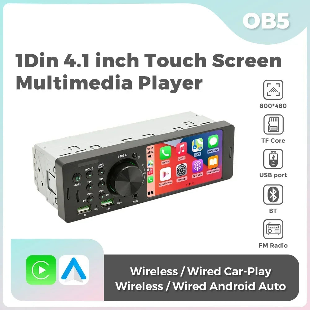 1Din 4.1 Inch Touch Screen MP5 Multimedia Video Player Support Rear View Camera BT5.0 USB  | AUTOKITSHOP