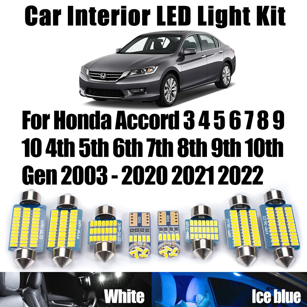 LED Interior Light Kit for Honda Accord 3 4 5 6 7 8 9 10 4th 5th 6th 7th 8th 9th 10th Gen 2003 - 2020 - Canbus Dome M...