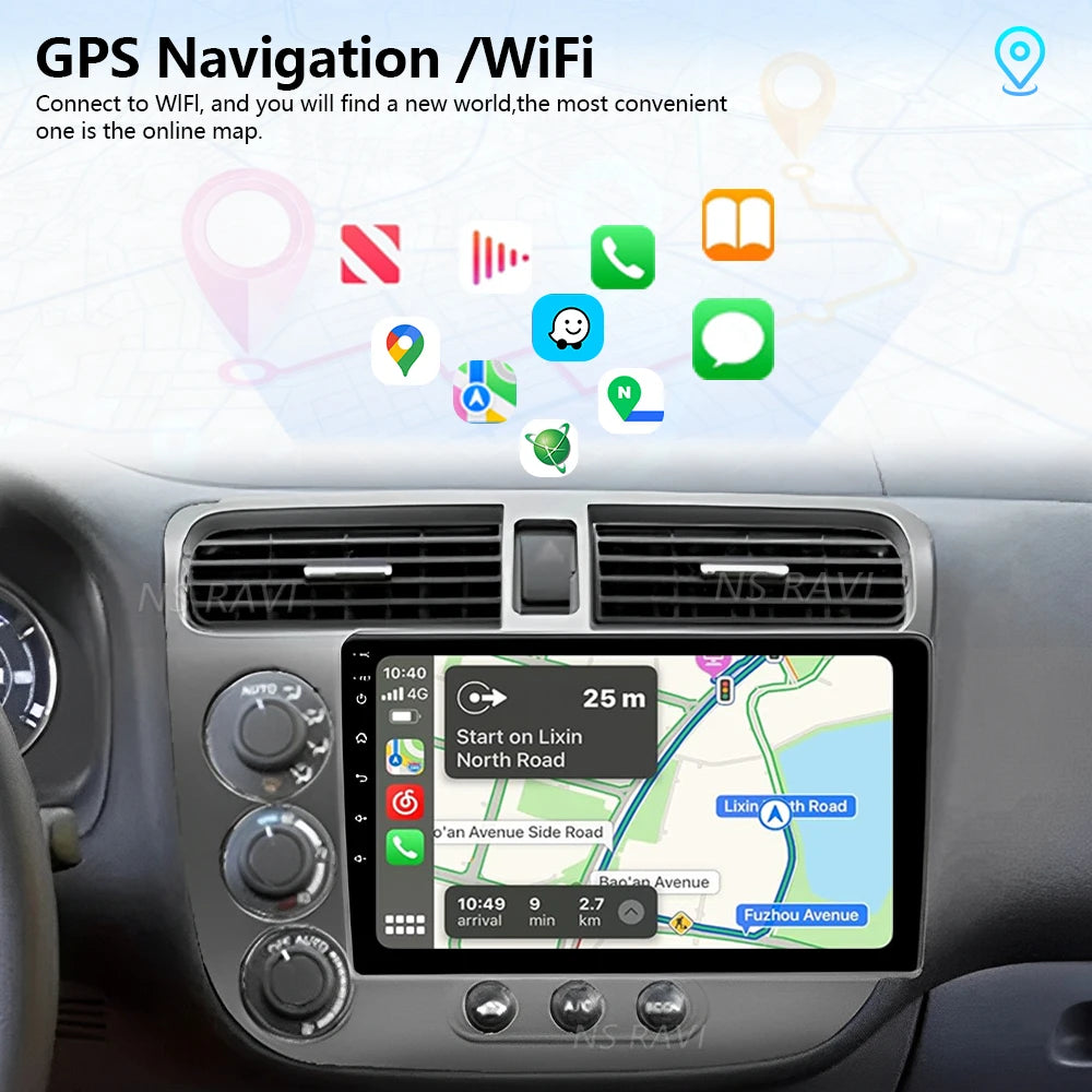 Plug and Play Android 16 Carplay Auto Car Radio Multimedia Player For Honda Civic 7 2000 -