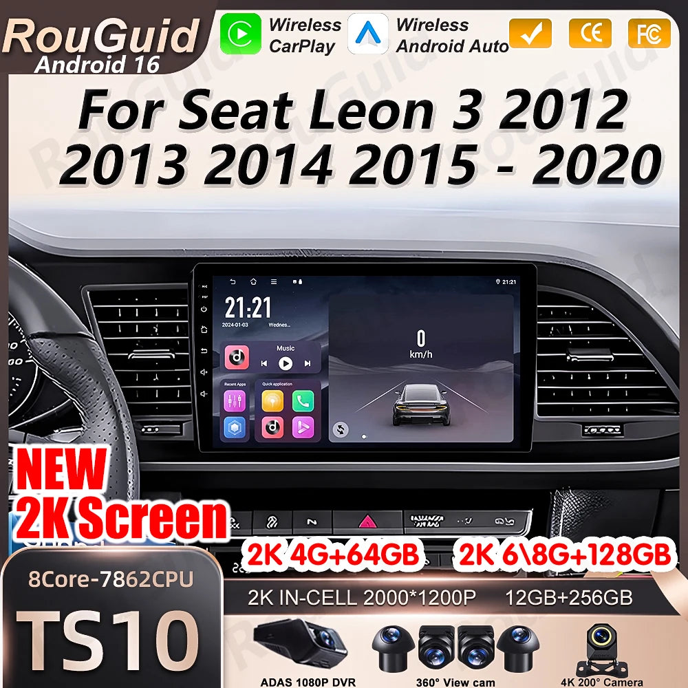 Android 16 Car Radio Auto For Seat Leon 3 2012 2013 2014 2015 -2020 Video Multimedia Playe | AUTOKITSHOP