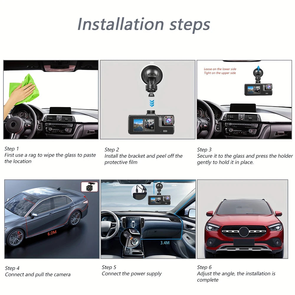 3Camera Dash Cam 2cam Car Camera 1080P Video Recorder WIFI Car DVR Front Rear View Camera Night Vision Black Box Car Accessories