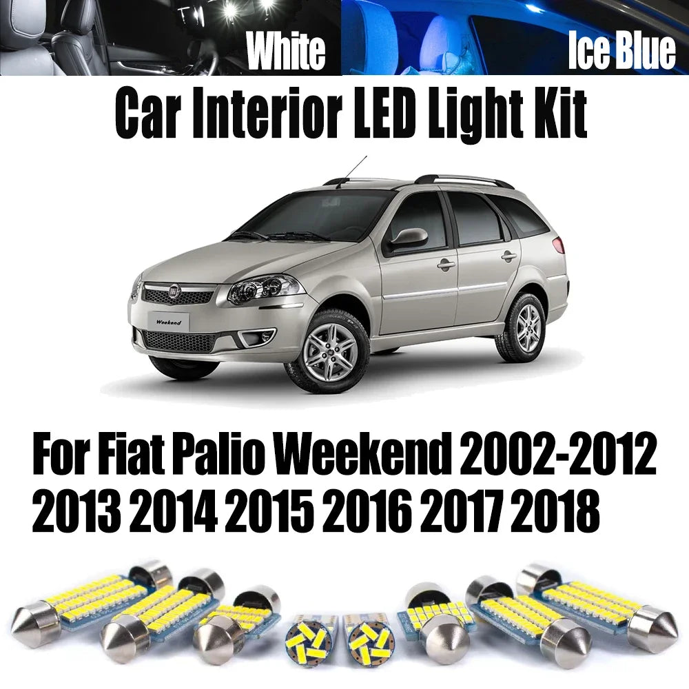 9-Piece LED Interior Light Kit for Fiat Palio Weekend 2002- 2015 - Canbus Dome Map Door Trunk Bulbs | AUTOKITSHOP
