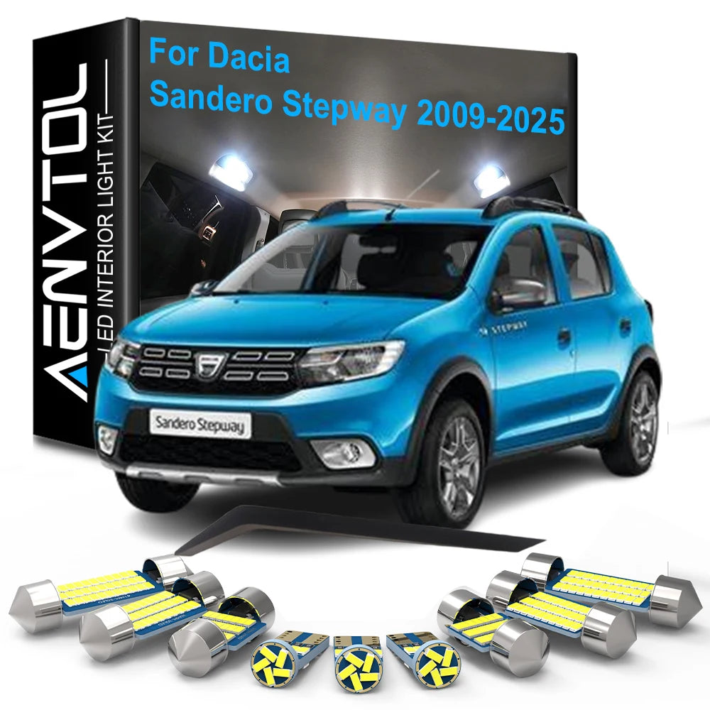 9-Piece LED Interior Light Kit for Dacia Sandero Stepway 2020 - 2025 - Canbus Dome Map Door Trunk Bulbs | AUTOKITSHOP