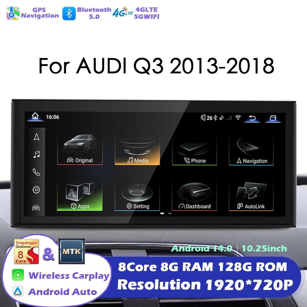 Android 14 Radio For Audi Q3 2013 2014 2015 - 2018 Car Multimedia Player Navigation GPS St