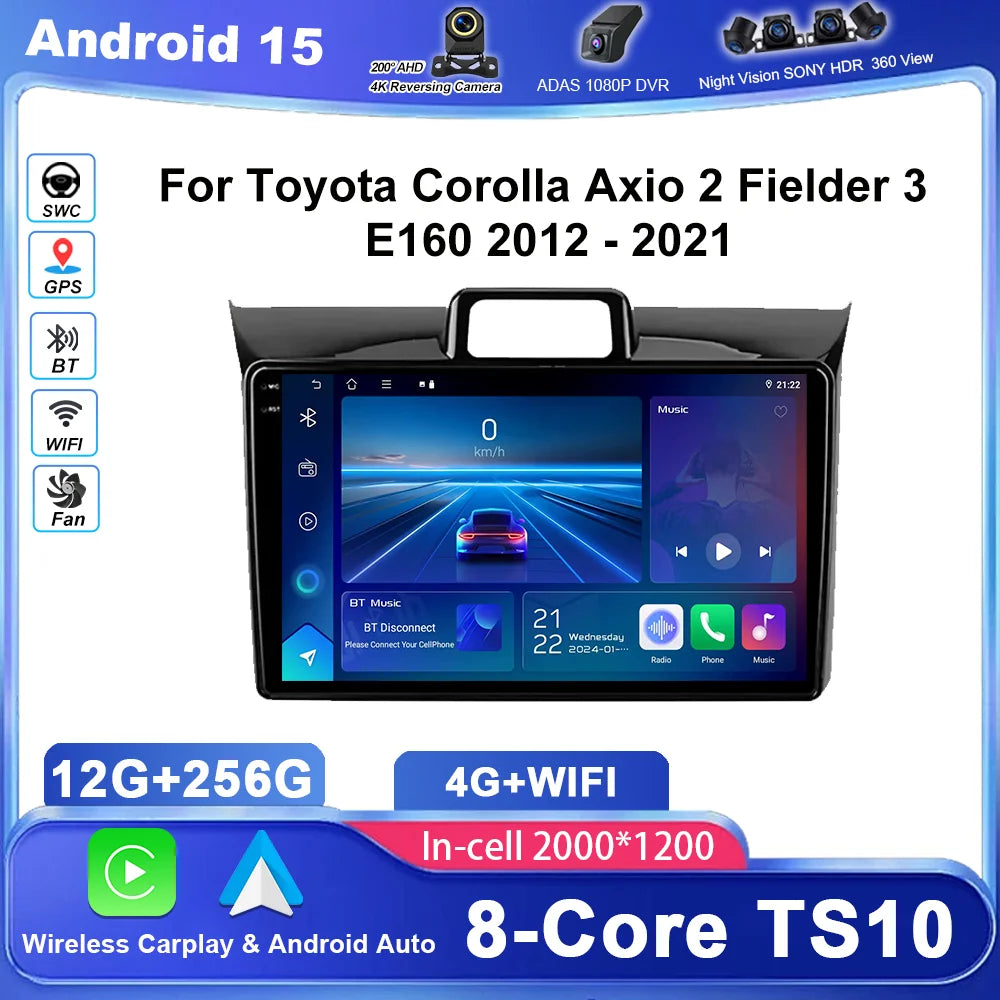 Android 15 Car Radio Stereo For Toyota Corolla Axio 2 Fielder 3 E160 2012 - 2021 Auto GPS