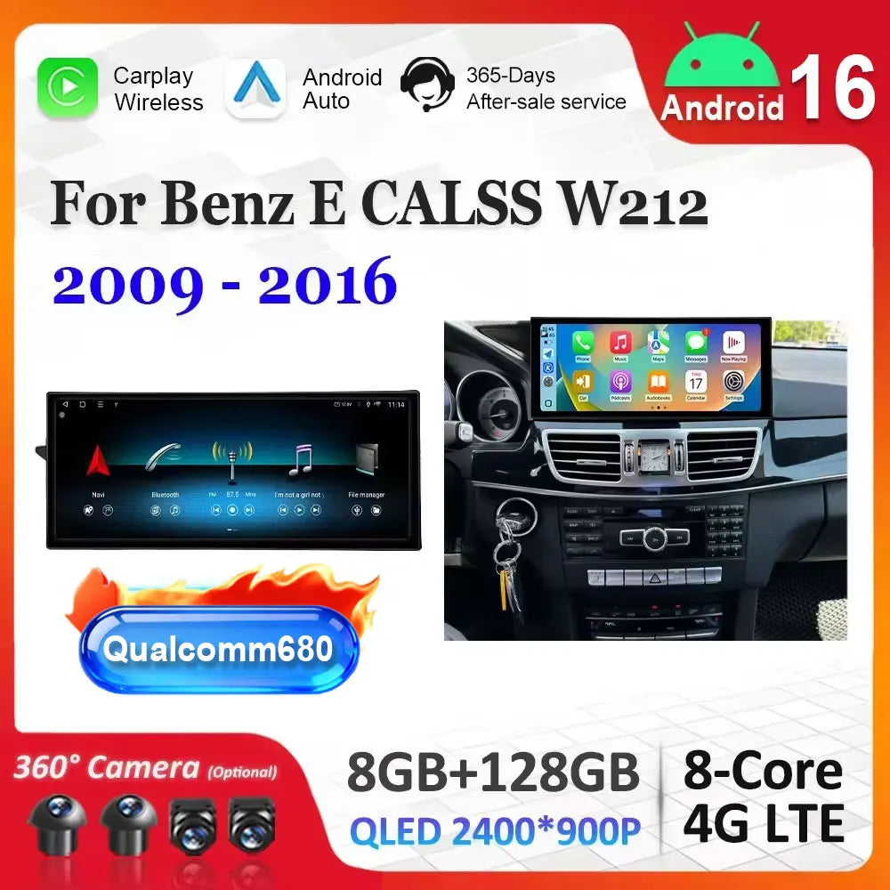 for Benz E CALSS W212 2009 - 2016 Ultra-thin QLED Screen Android 16 Auto Carplay Car Multi