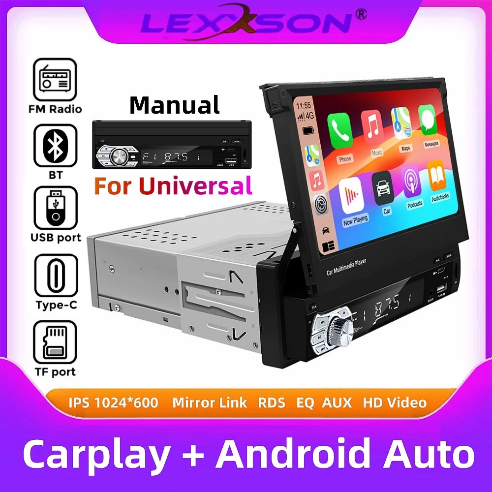 Carplay Android Auto Universal 1 Din MP5 Player 7 Inch Retractable Touch Screen Car Player | AUTOKITSHOP