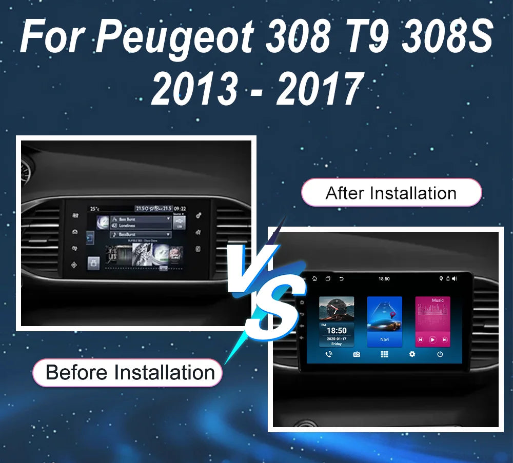 Car Android 16 Radio Stereo Auto For Peugeot 308 T9 308S 2013-2017 Multimedia Player GPS N