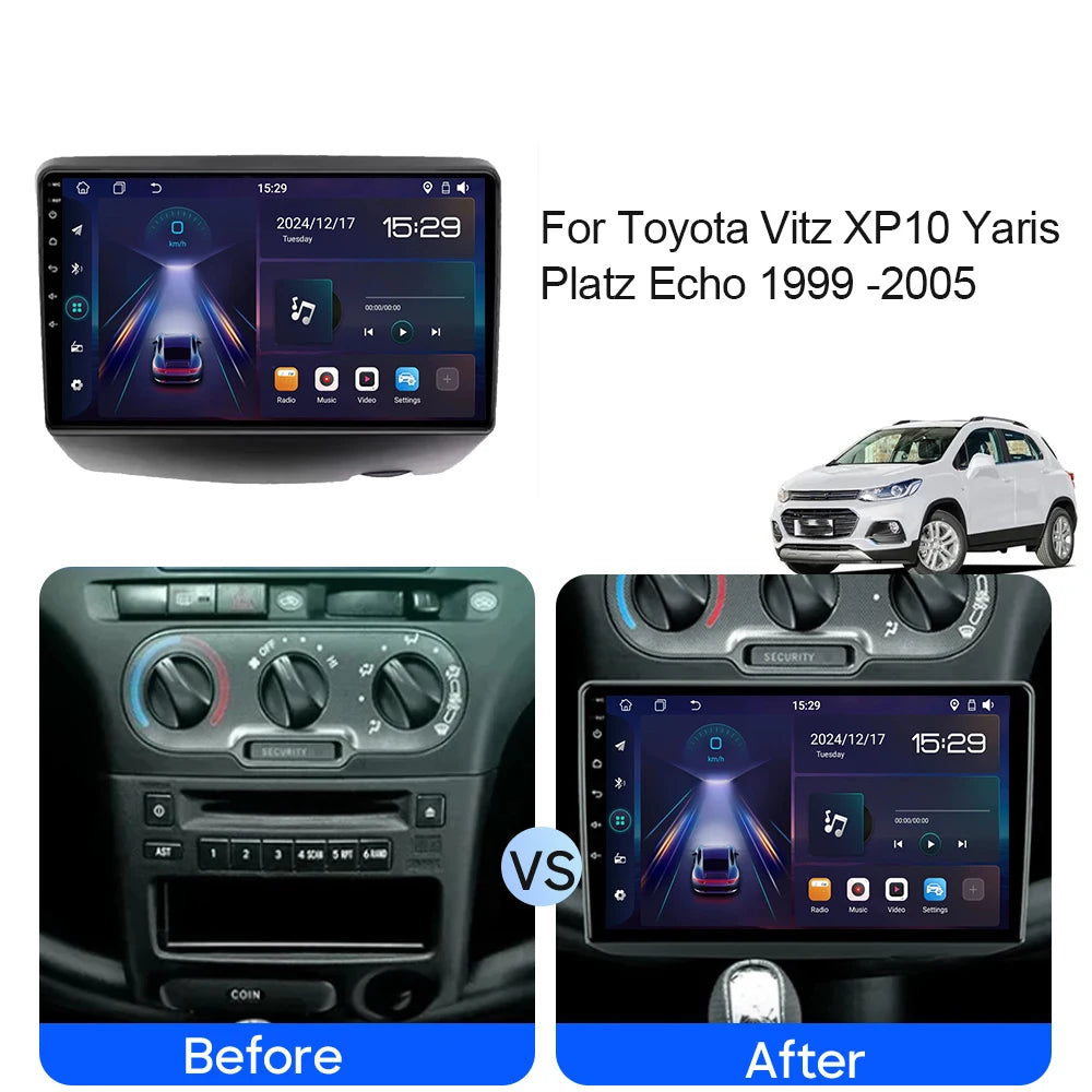 4G For Toyota Vitz XP10 Yaris Platz Echo 1999 -2005 Car Android Auto Radio Stereo Head Uni