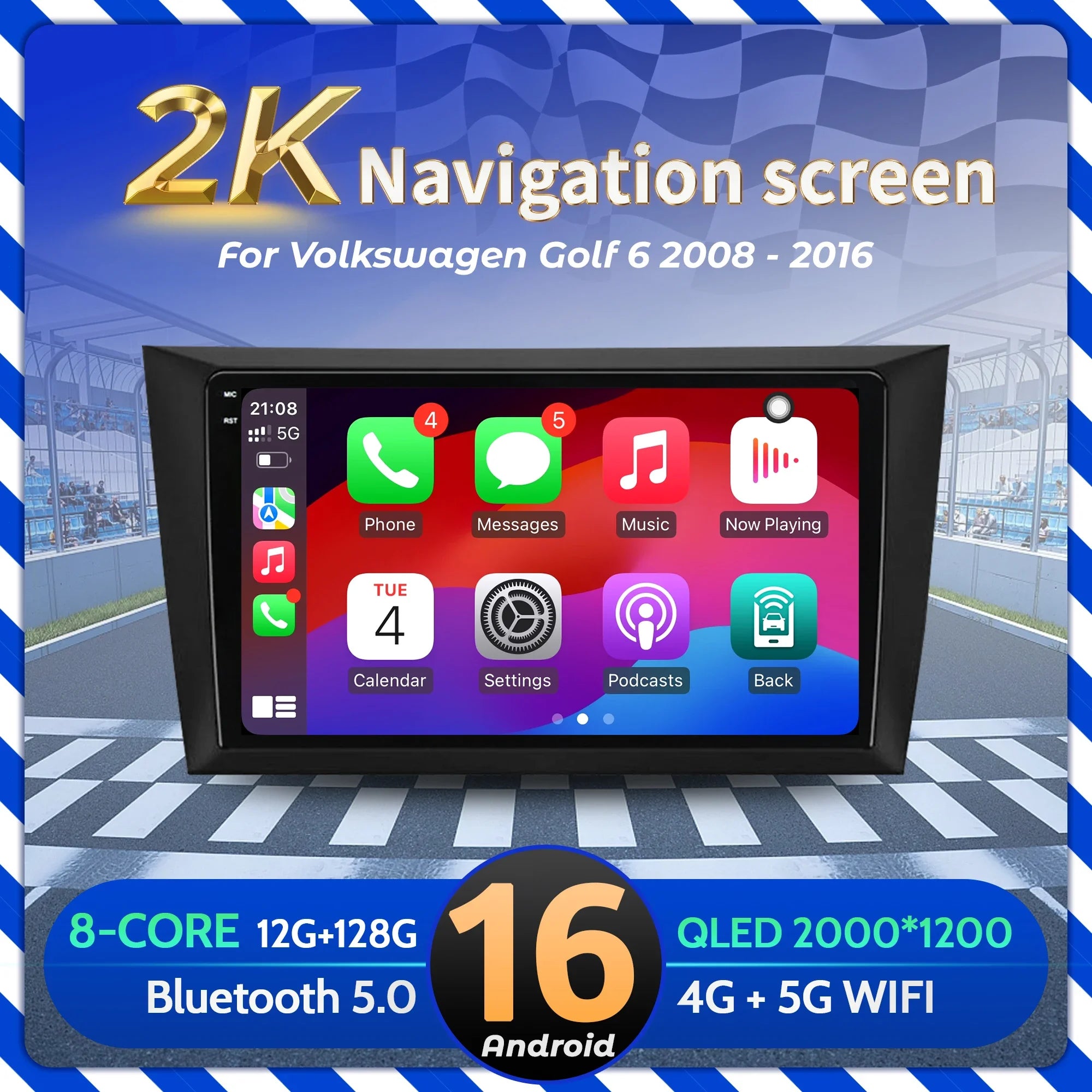 9 inch Car Radio Android 16 For Volkswagen Golf 6 2008-2016 BT Carplay Multimedia Navigati