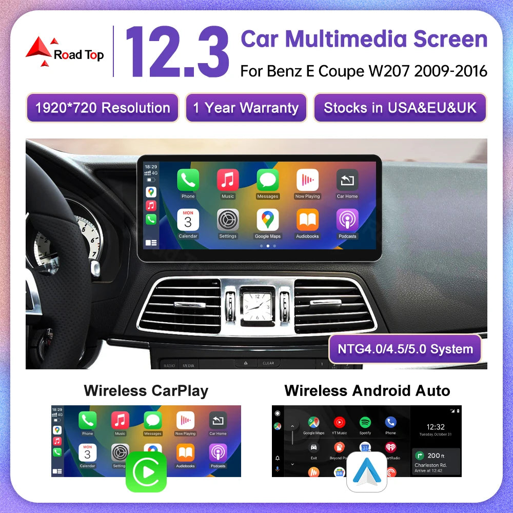 Wireless CarPlay Linux Car Multimedia Touch Screen for Mercedes Benz E Coupe W207 Android  | AUTOKITSHOP