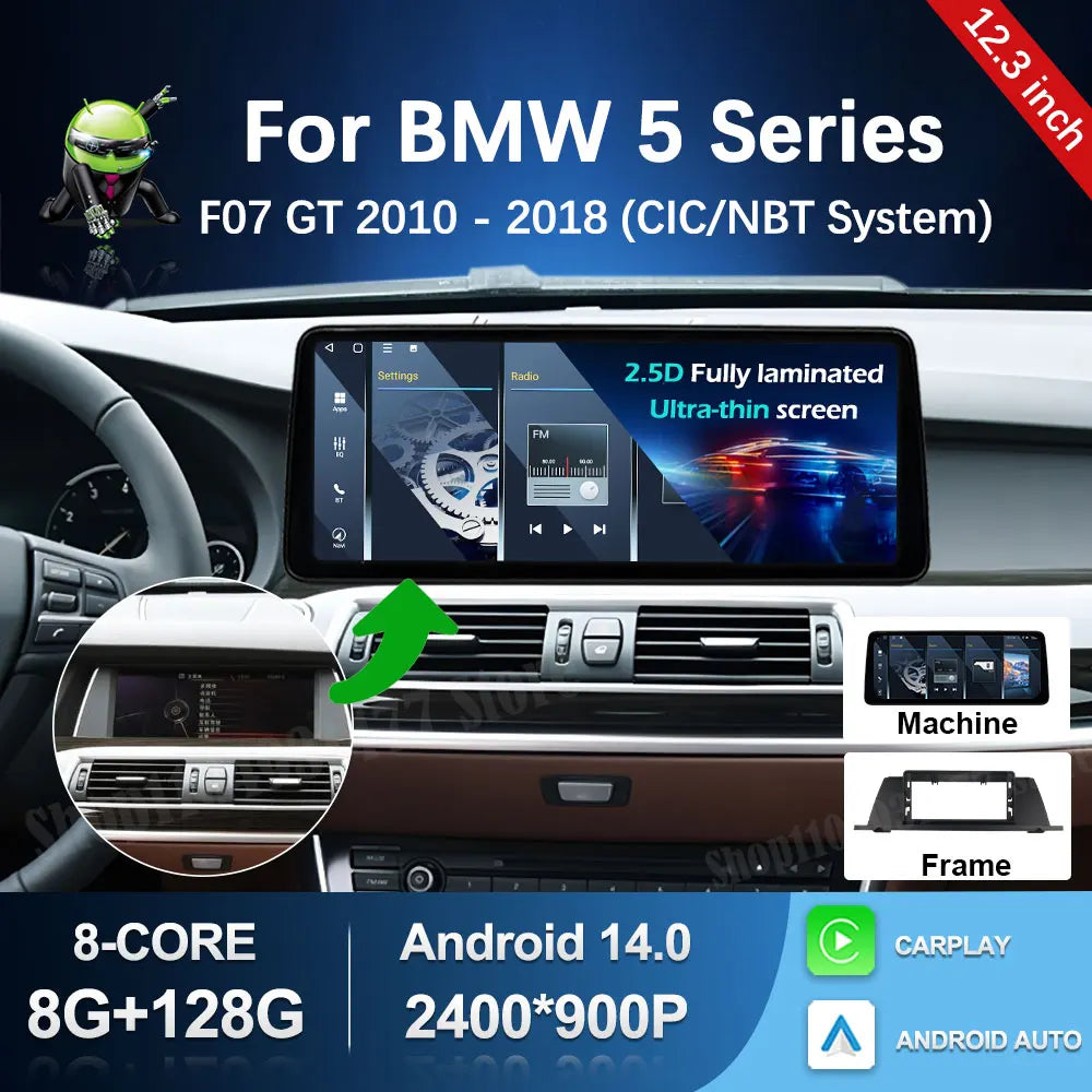Android 14 BT 4G GPS DSP Stereo Car Radio Audio Multimedia Player for BMW 5 Series F07 GT