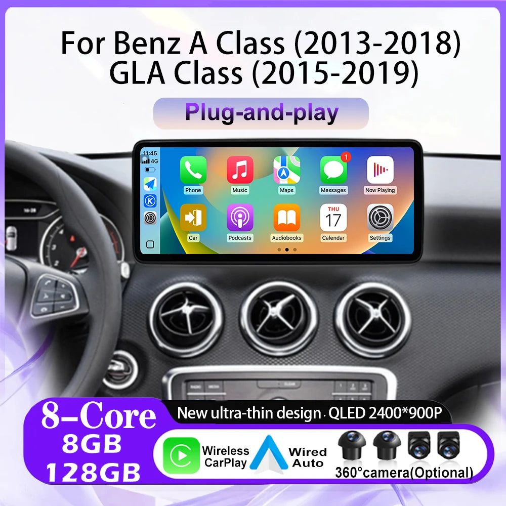 12.3 lnch QLED GPS Android 16 For Benz A Class 2013-2018 GLA Class 2015-2019 Car Radio Pla