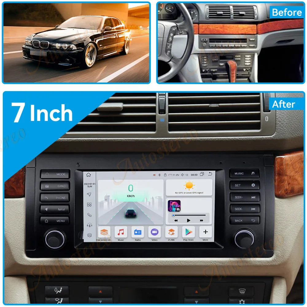 Android 14 Carplay For BMW 5 M5 E39 1995-2003 Car GPS navigation Head Unit Multimedia Play