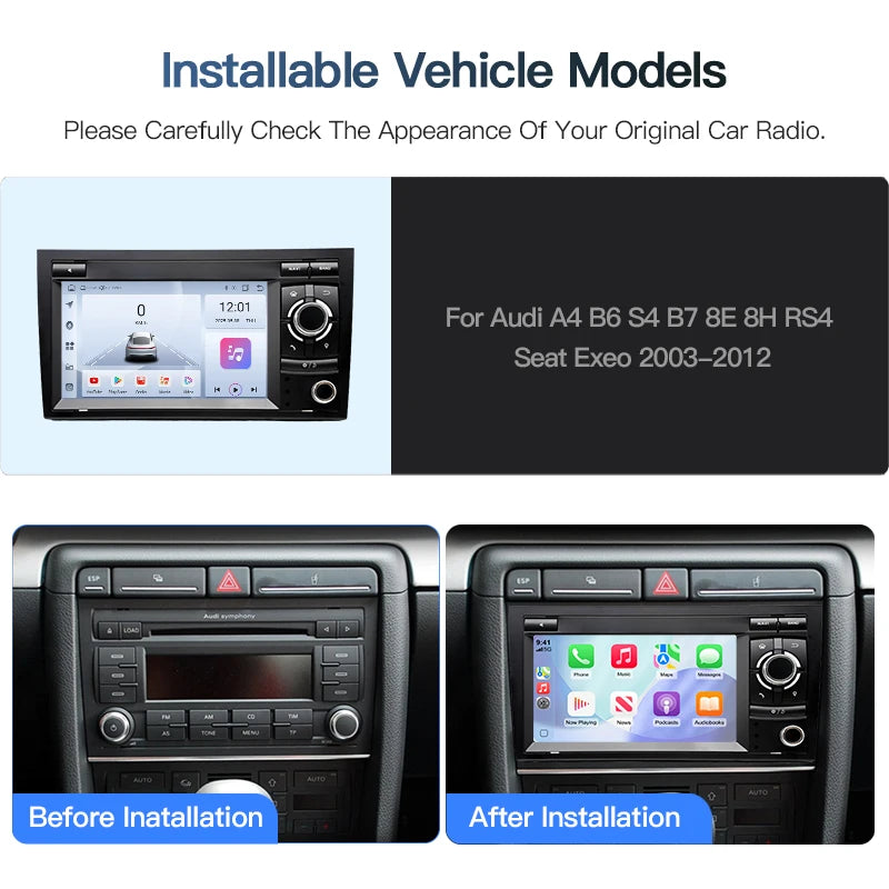SZLELV 7" Android Auto Wireless Carplay For Audi A4 S4 RS4 B6 B7 Car Radio Video Players G
