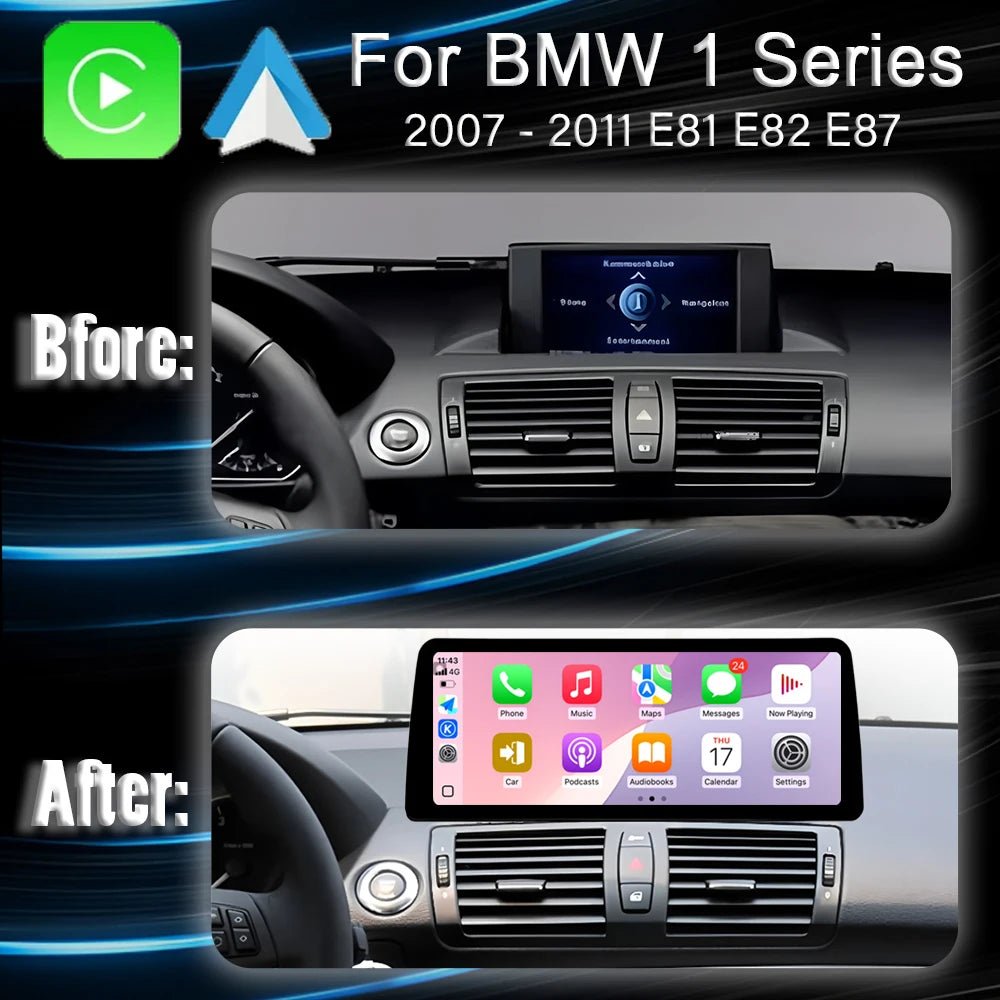 Wireless CarPlay Android Auto Car Multimedia Screen For BMW 1Series E81 E82 E87 2007-2011