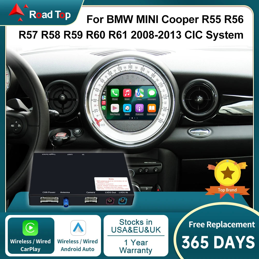 CN RoadTop CarPlay Wireless Android Auto For MINI Cooper John Cooper Works R55 R56 R57 R58