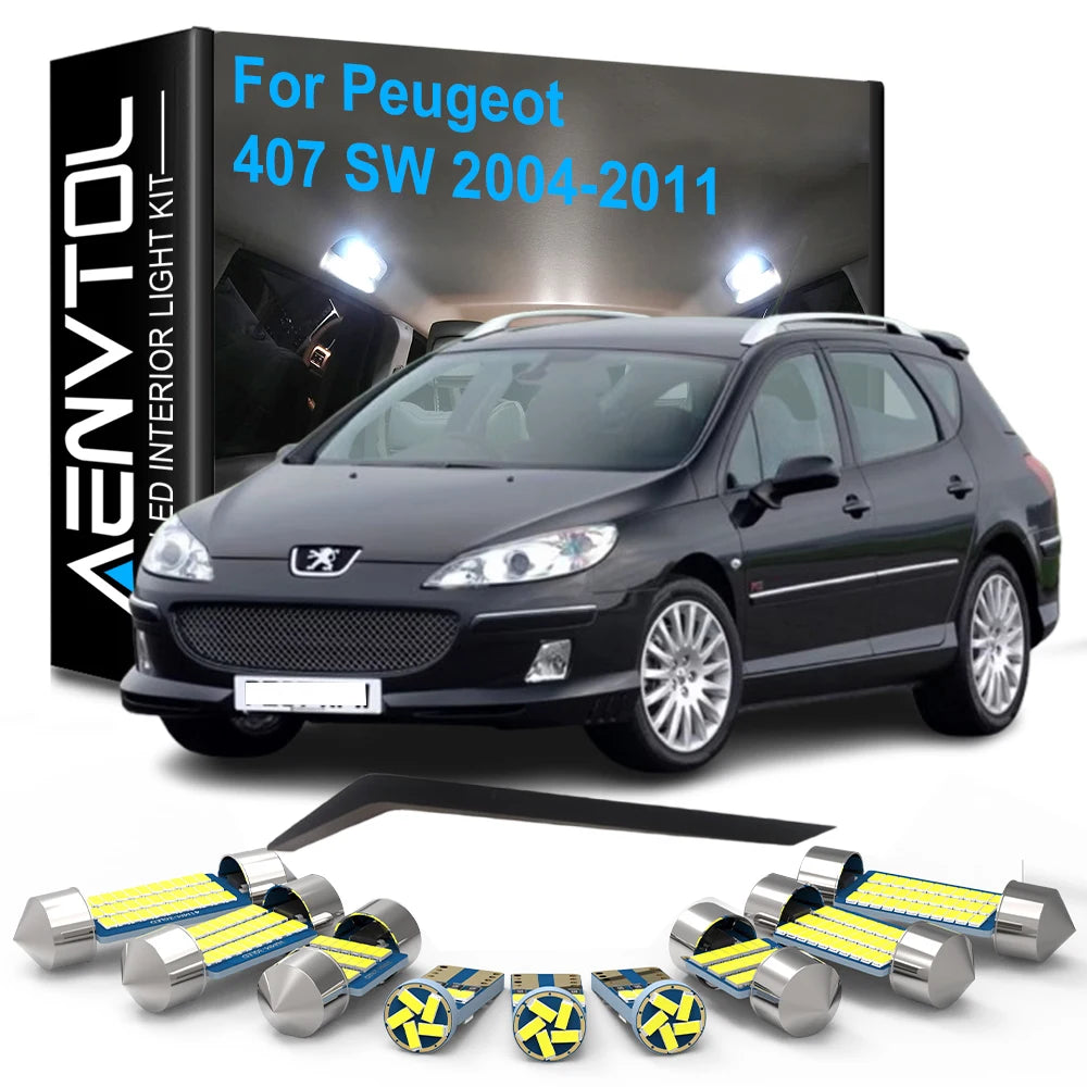 Car LED Interior Lights Canbus For Peugeot 407 SW 2004-2011 Auto Dome Vanity Mirror Trunk