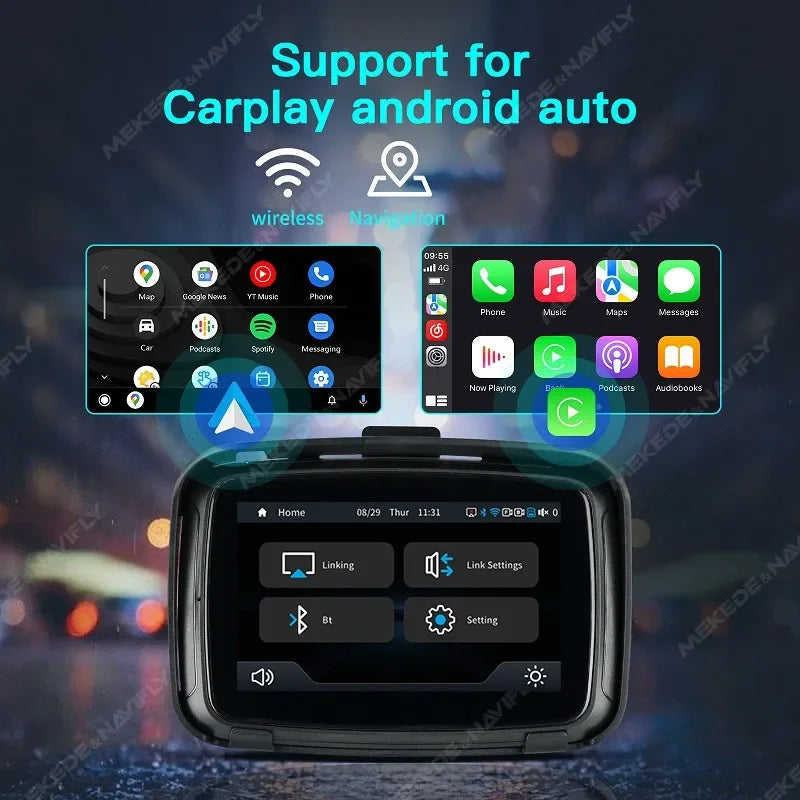 Wireless Carplay Motorcycle Gps Navigation IPX7 Waterproof 5inch LCD Display Moto Monitor  | AUTOKITSHOP